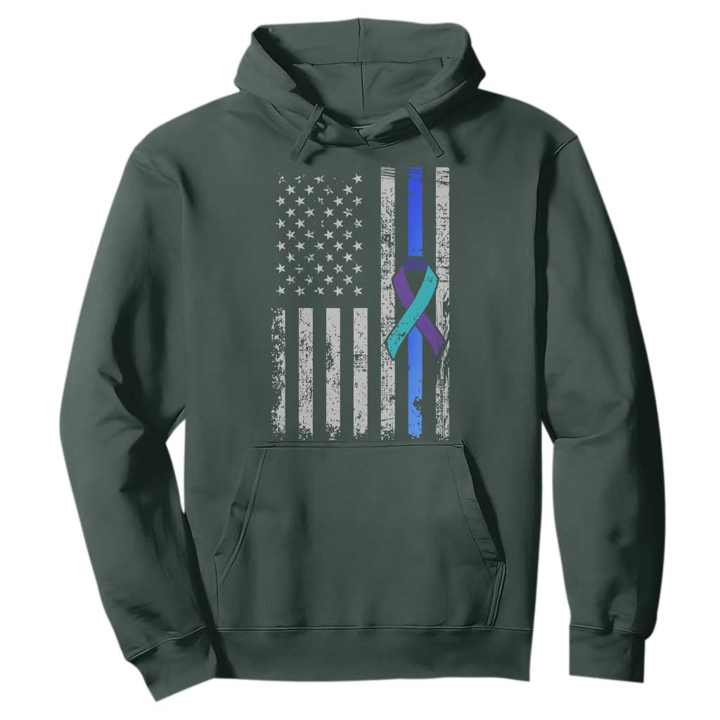 Police Suicide Prevention Awareness American Flag Ribbon Support Hoodie