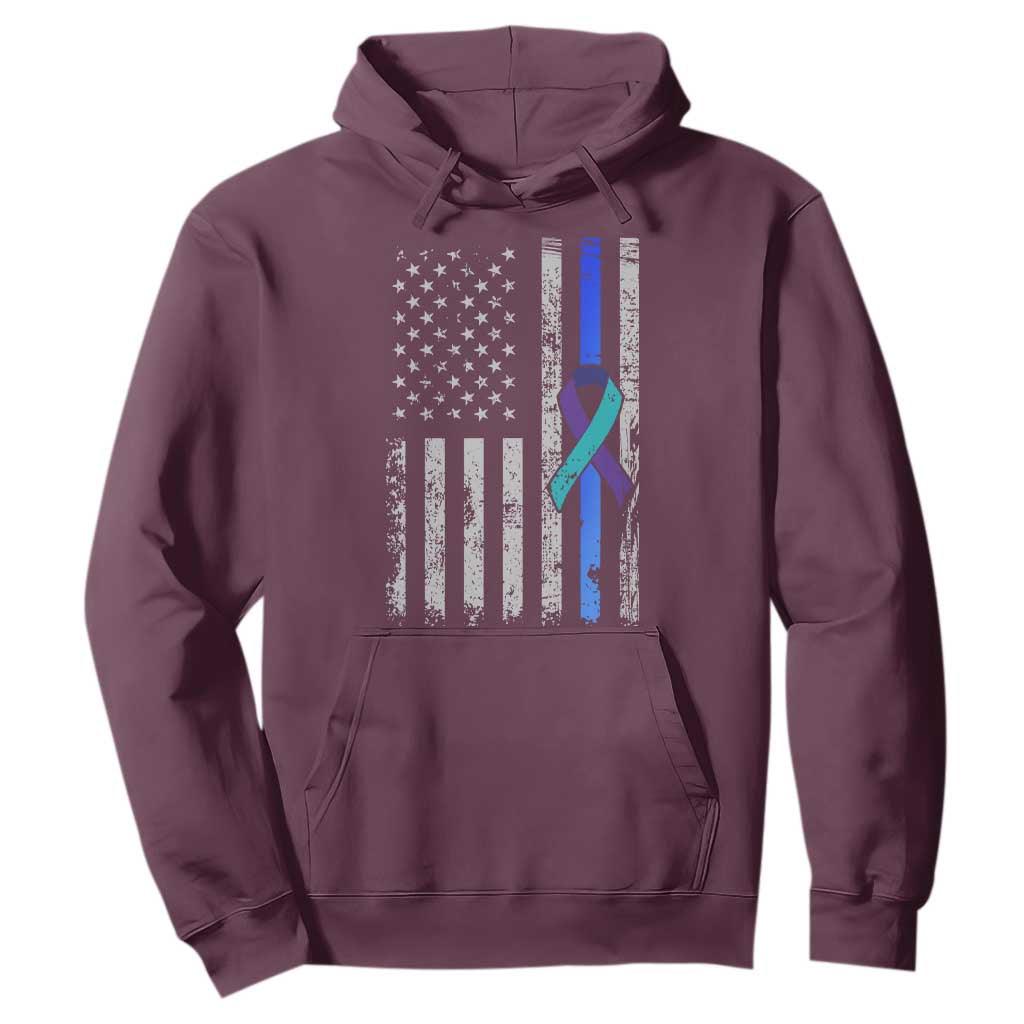 Police Suicide Prevention Awareness American Flag Ribbon Support Hoodie