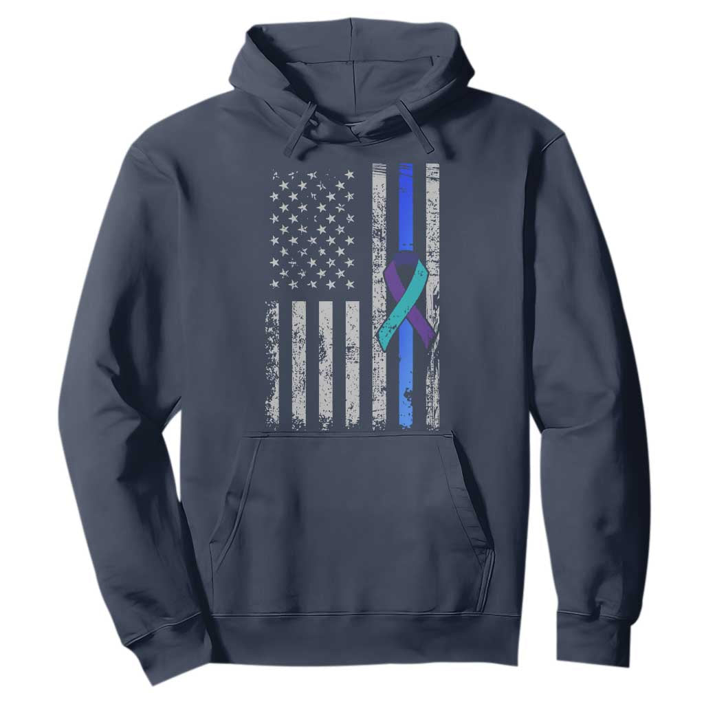Police Suicide Prevention Awareness American Flag Ribbon Support Hoodie
