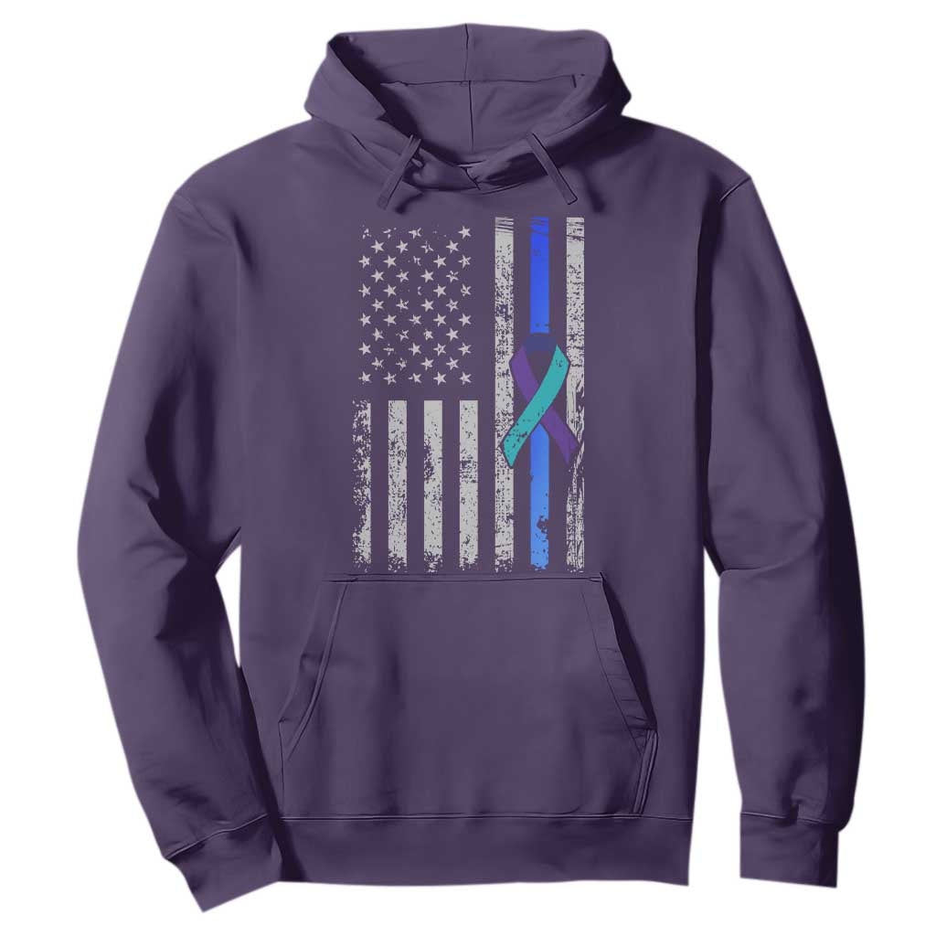 Police Suicide Prevention Awareness American Flag Ribbon Support Hoodie