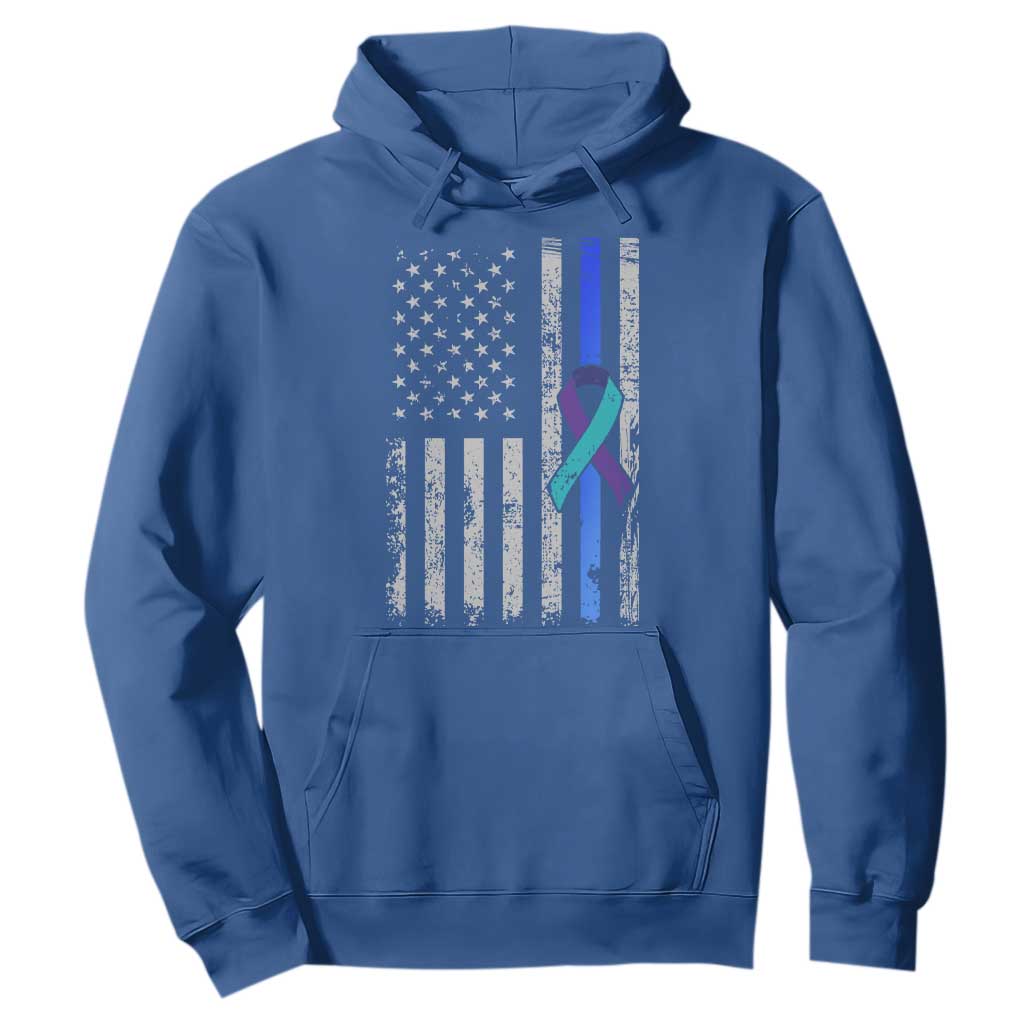 Police Suicide Prevention Awareness American Flag Ribbon Support Hoodie