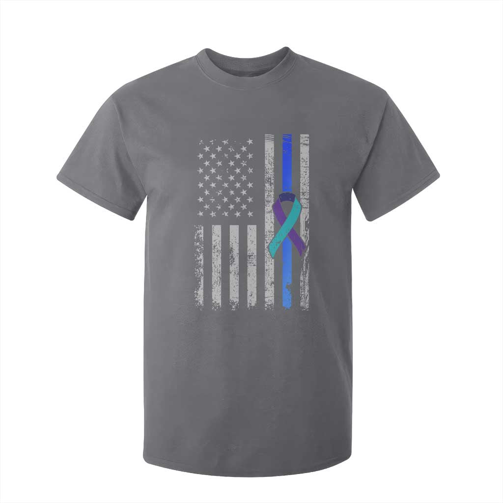 Police Suicide Prevention Awareness American Flag Ribbon Support T Shirt For Kid