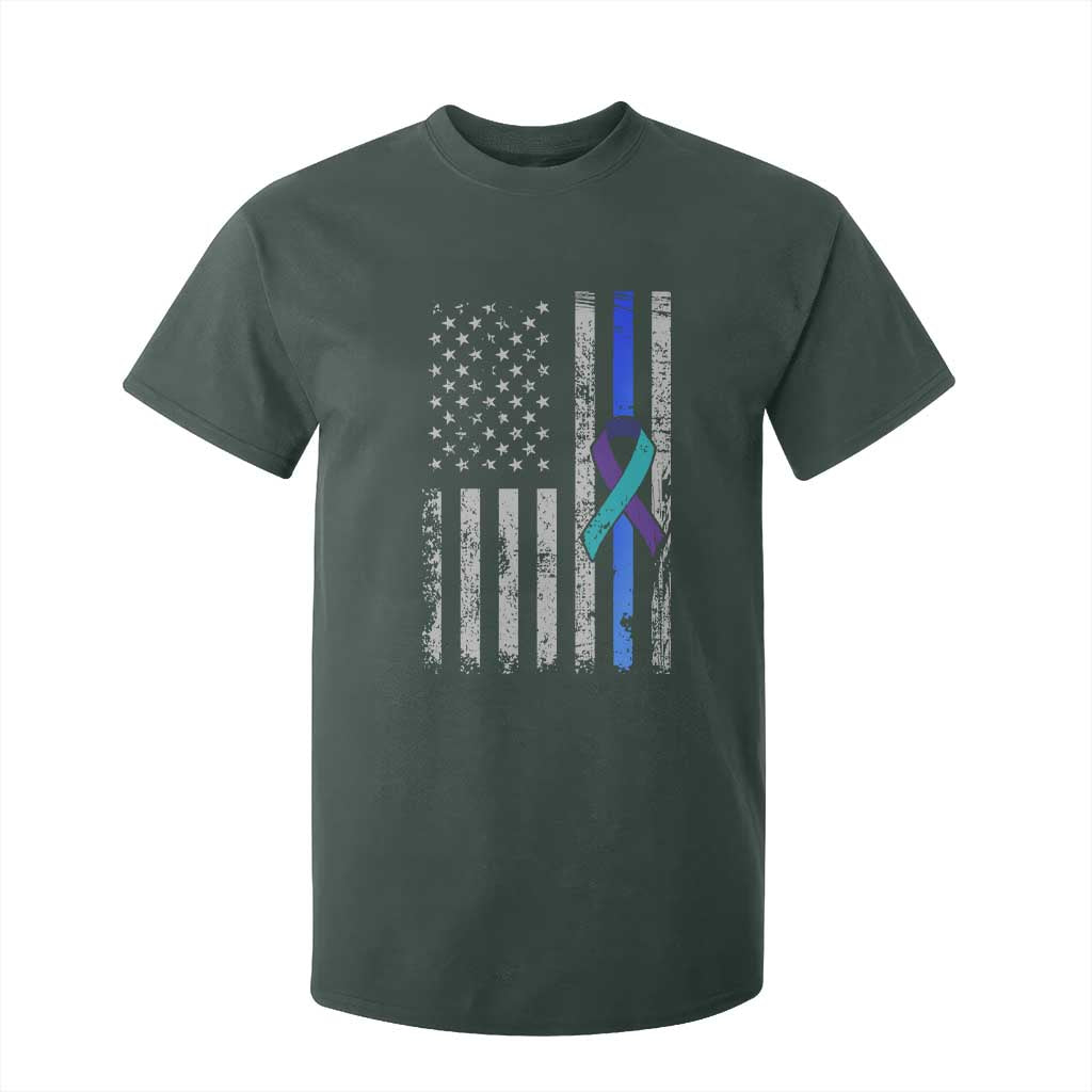 Police Suicide Prevention Awareness American Flag Ribbon Support T Shirt For Kid