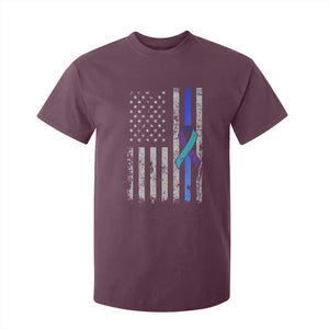 Police Suicide Prevention Awareness American Flag Ribbon Support T Shirt For Kid
