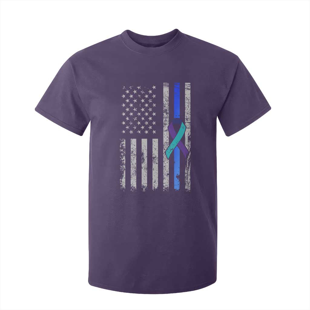 Police Suicide Prevention Awareness American Flag Ribbon Support T Shirt For Kid