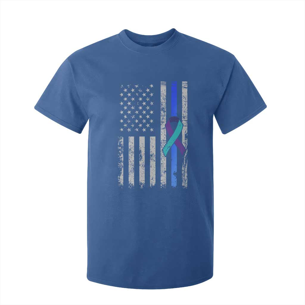 Police Suicide Prevention Awareness American Flag Ribbon Support T Shirt For Kid