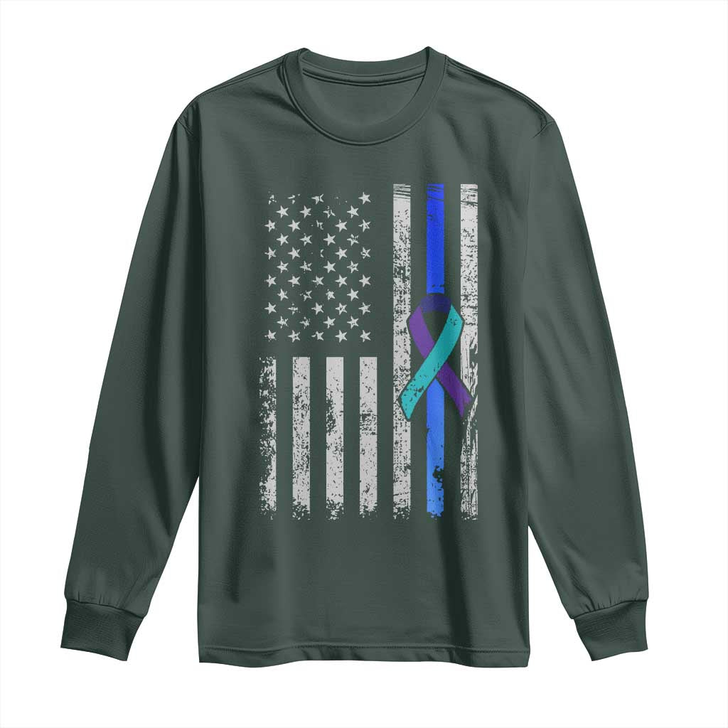 Police Suicide Prevention Awareness American Flag Ribbon Support Long Sleeve Shirt