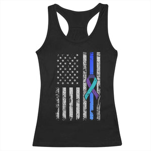 Police Suicide Prevention Awareness American Flag Ribbon Support Racerback Tank Top
