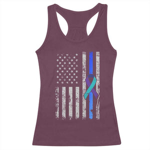 Police Suicide Prevention Awareness American Flag Ribbon Support Racerback Tank Top