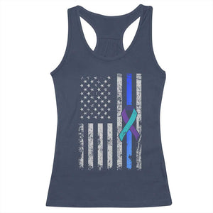Police Suicide Prevention Awareness American Flag Ribbon Support Racerback Tank Top