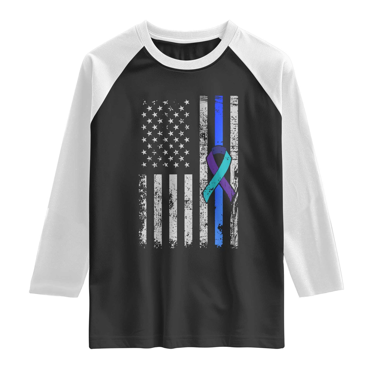 Police Suicide Prevention Awareness American Flag Ribbon Support Raglan Shirt TS11 Black White Print Your Wear
