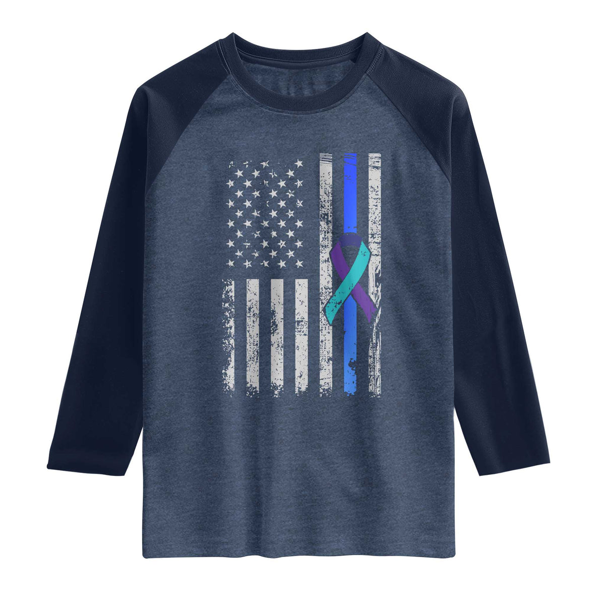 Police Suicide Prevention Awareness American Flag Ribbon Support Raglan Shirt