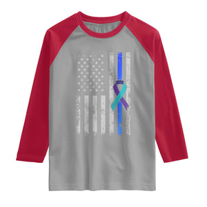 Police Suicide Prevention Awareness American Flag Ribbon Support Raglan Shirt