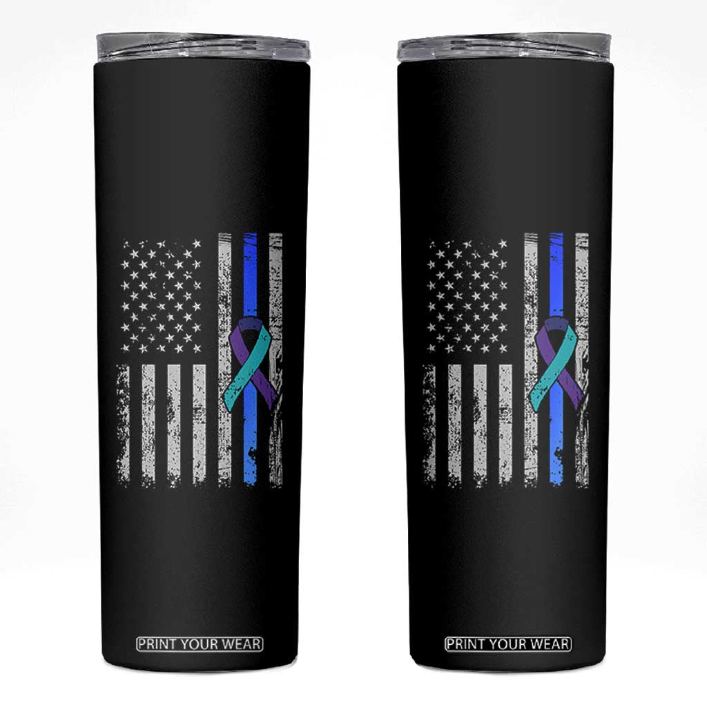 Police Suicide Prevention Awareness American Flag Ribbon Support Skinny Tumbler