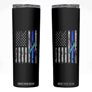 Police Suicide Prevention Awareness American Flag Ribbon Support Skinny Tumbler