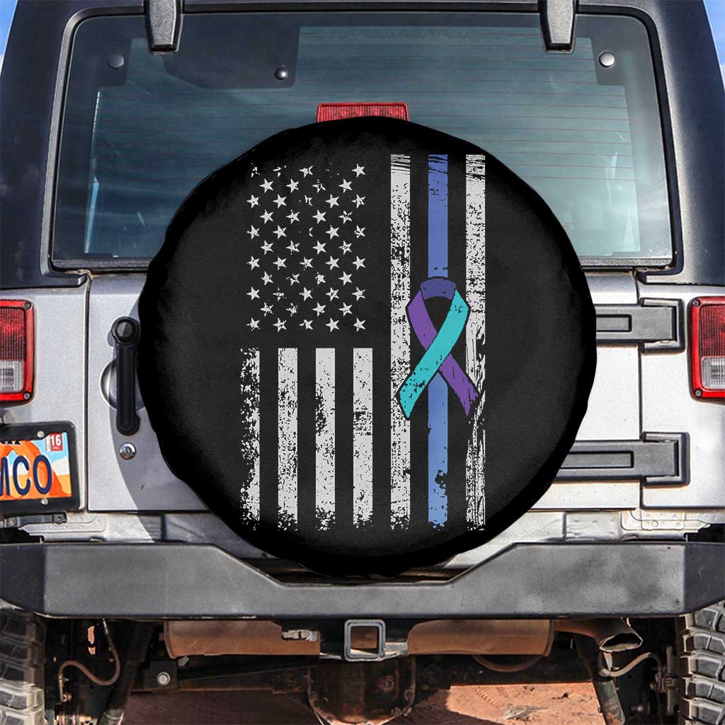 Police Suicide Prevention Awareness American Flag Ribbon Support Spare Tire Cover TS11 No hole Black Print Your Wear
