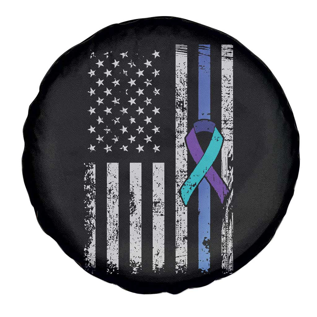Police Suicide Prevention Awareness American Flag Ribbon Support Spare Tire Cover