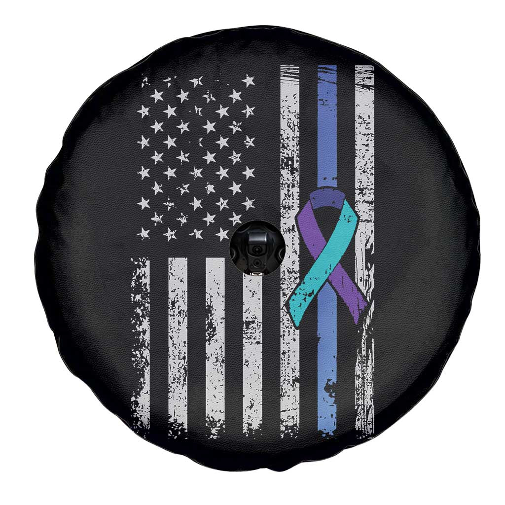 Police Suicide Prevention Awareness American Flag Ribbon Support Spare Tire Cover