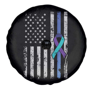 Police Suicide Prevention Awareness American Flag Ribbon Support Spare Tire Cover