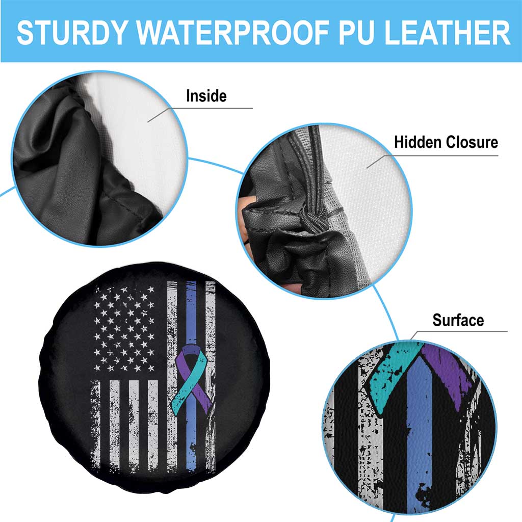 Police Suicide Prevention Awareness American Flag Ribbon Support Spare Tire Cover