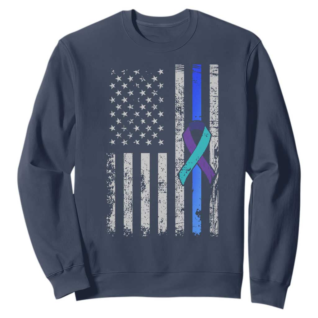 Police Suicide Prevention Awareness American Flag Ribbon Support Sweatshirt