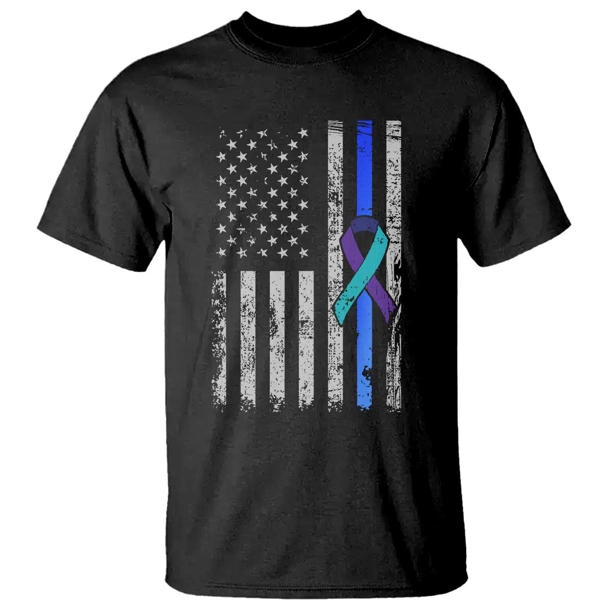 Police Suicide Prevention Awareness American Flag Ribbon Support T Shirt