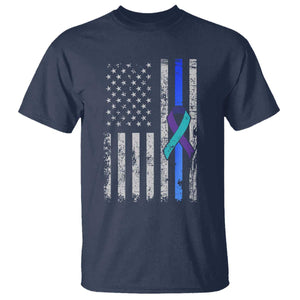 Police Suicide Prevention Awareness American Flag Ribbon Support T Shirt