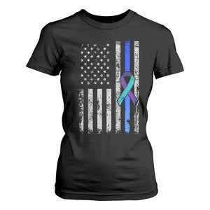 Police Suicide Prevention Awareness American Flag Ribbon Support T Shirt For Women