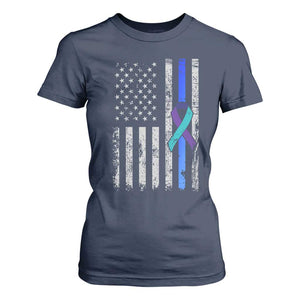 Police Suicide Prevention Awareness American Flag Ribbon Support T Shirt For Women