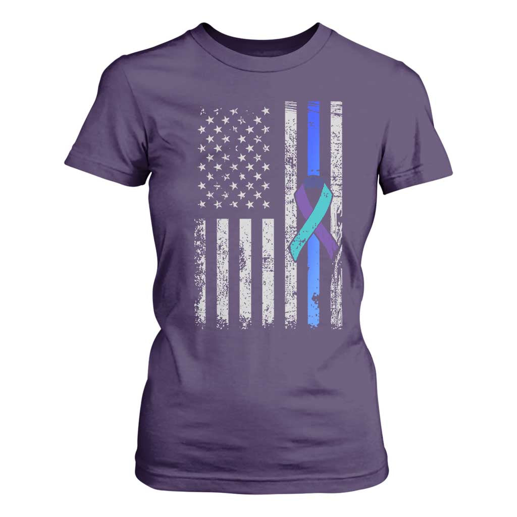 Police Suicide Prevention Awareness American Flag Ribbon Support T Shirt For Women