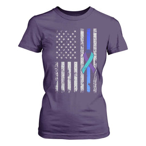 Police Suicide Prevention Awareness American Flag Ribbon Support T Shirt For Women