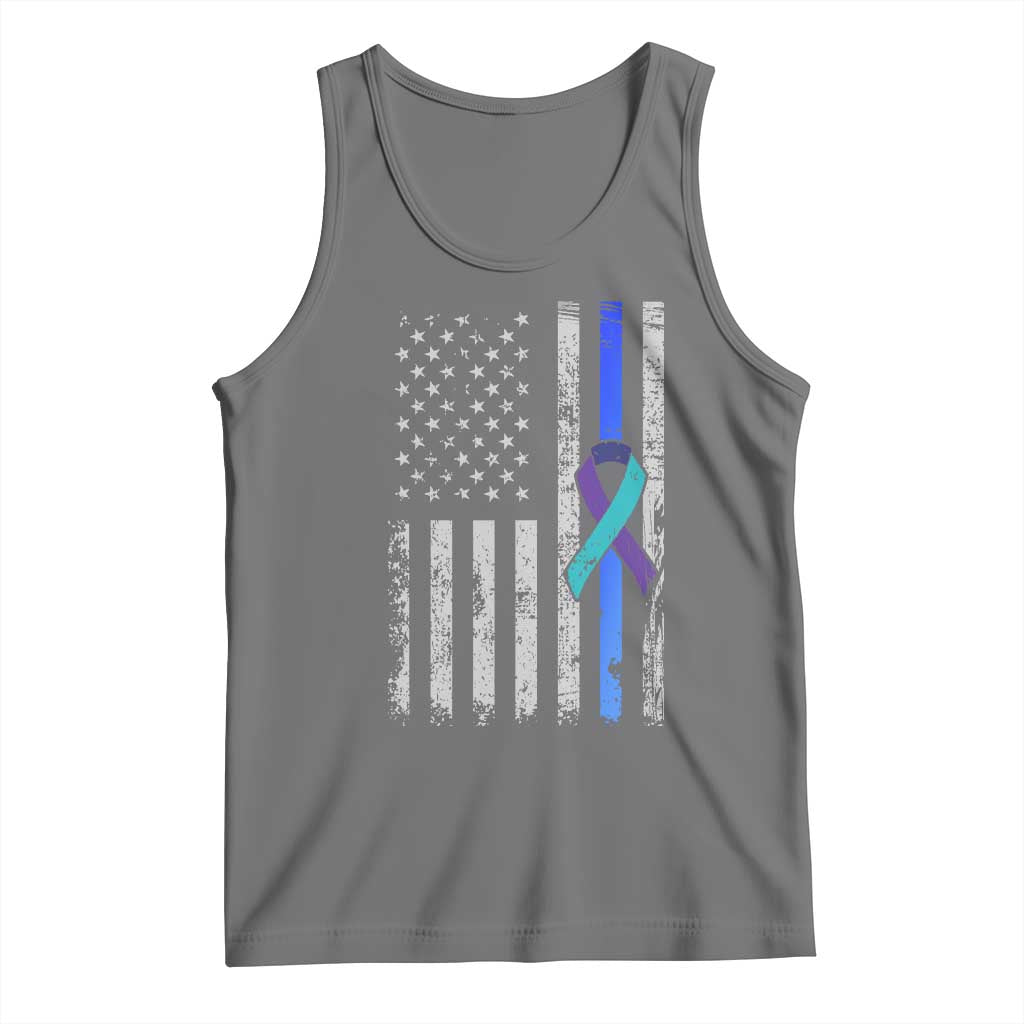 Police Suicide Prevention Awareness American Flag Ribbon Support Tank Top