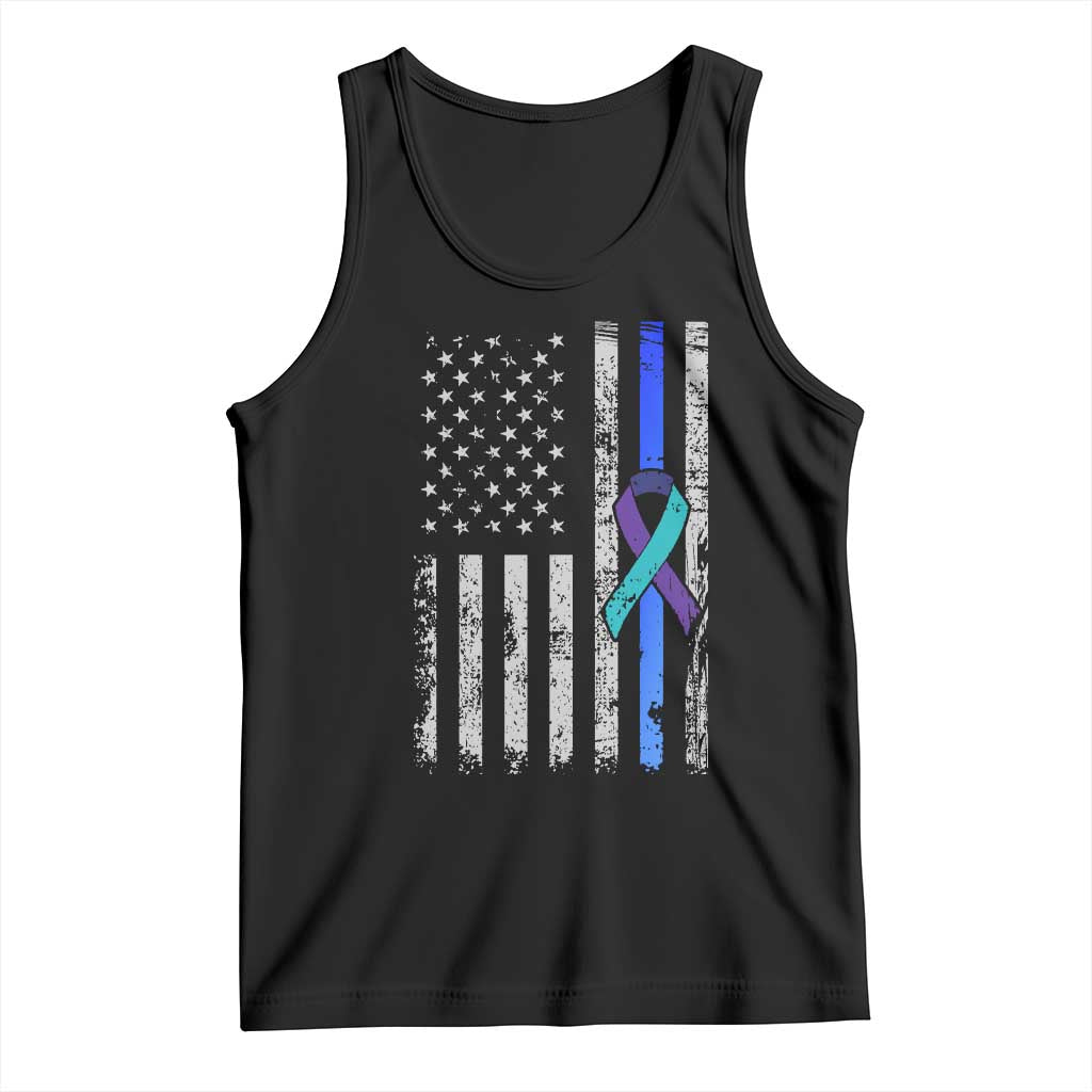 Police Suicide Prevention Awareness American Flag Ribbon Support Tank Top