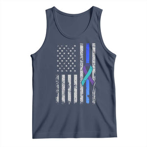 Police Suicide Prevention Awareness American Flag Ribbon Support Tank Top