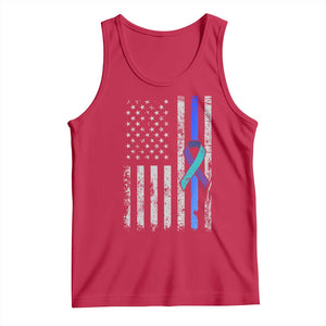 Police Suicide Prevention Awareness American Flag Ribbon Support Tank Top