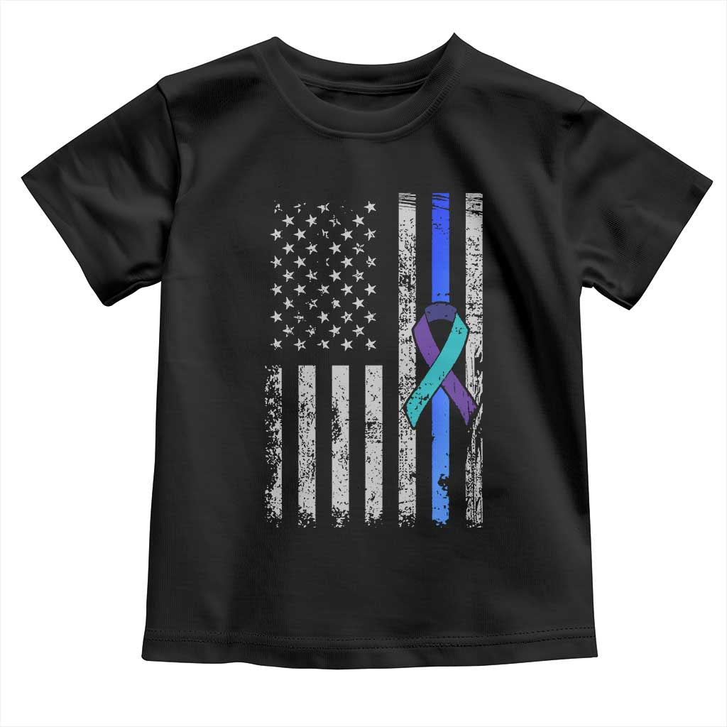 Police Suicide Prevention Awareness American Flag Ribbon Support Toddler T Shirt