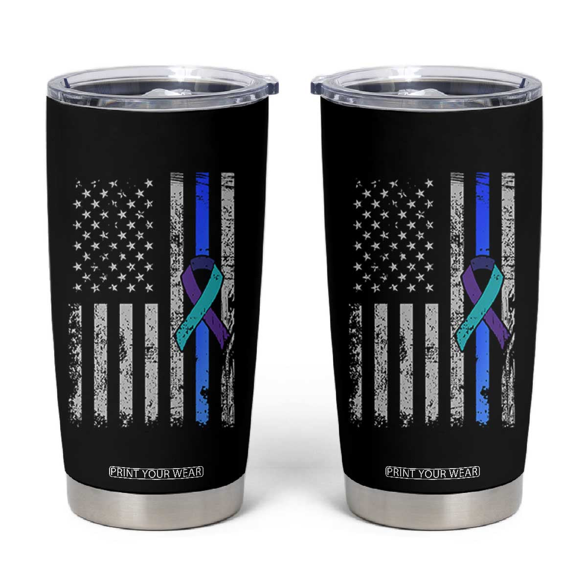Police Suicide Prevention Awareness American Flag Ribbon Support Tumbler Cup