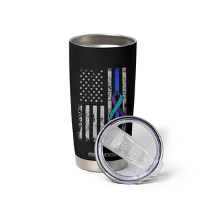Police Suicide Prevention Awareness American Flag Ribbon Support Tumbler Cup