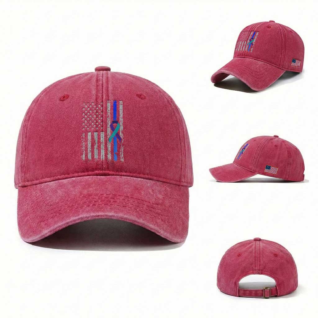Police Suicide Prevention Awareness American Flag Ribbon Support Washed Cotton Baseball Cap