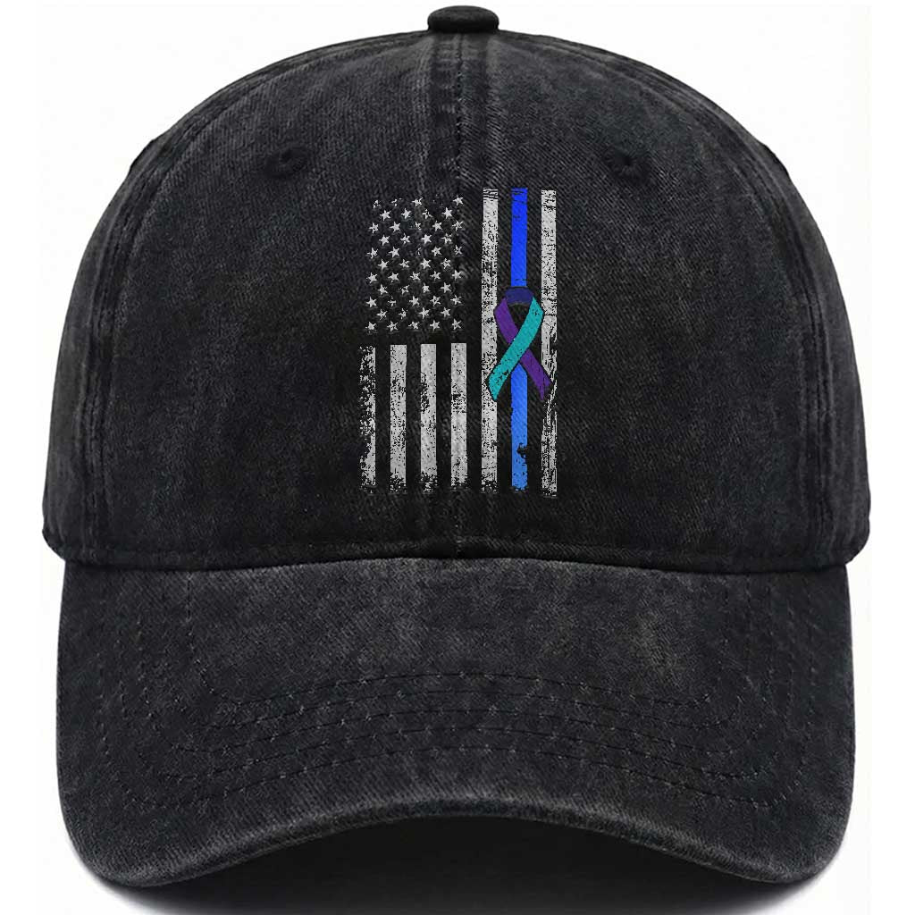 Police Suicide Prevention Awareness American Flag Ribbon Support Washed Cotton Baseball Cap TS11 Print Your Wear