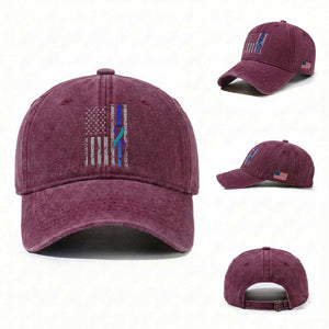 Police Suicide Prevention Awareness American Flag Ribbon Support Washed Cotton Baseball Cap