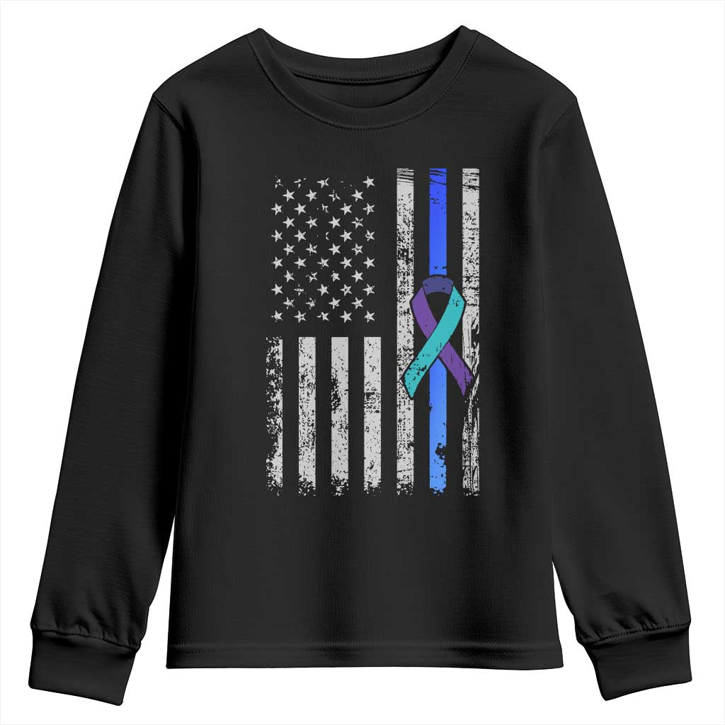 Police Suicide Prevention Awareness American Flag Ribbon Support Youth Sweatshirt TS11 Black Print Your Wear
