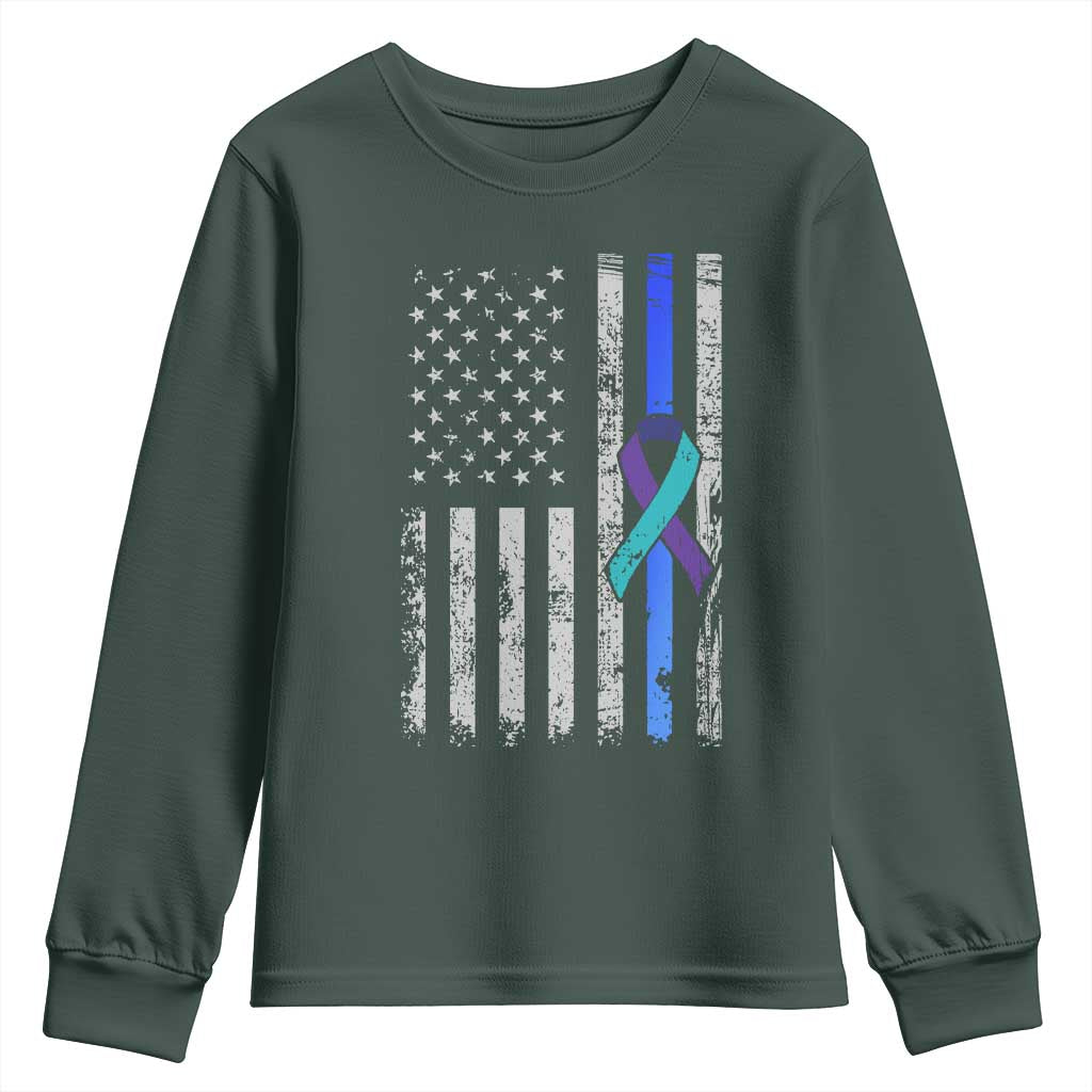 Police Suicide Prevention Awareness American Flag Ribbon Support Youth Sweatshirt