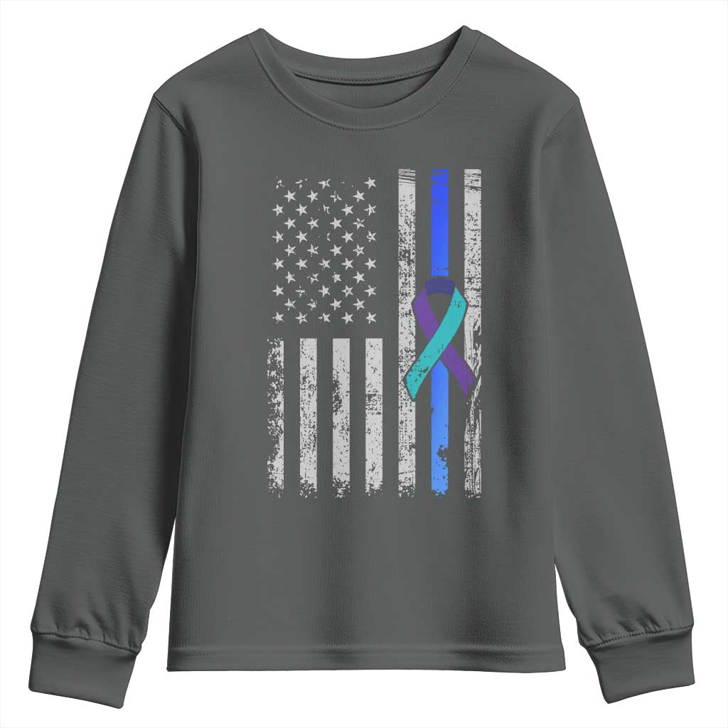 Police Suicide Prevention Awareness American Flag Ribbon Support Youth Sweatshirt
