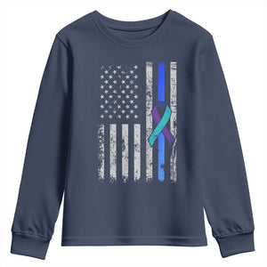 Police Suicide Prevention Awareness American Flag Ribbon Support Youth Sweatshirt