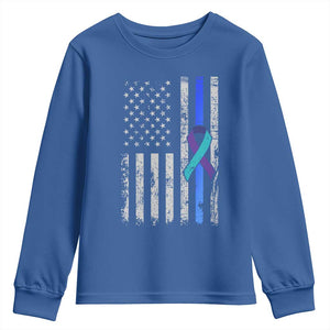 Police Suicide Prevention Awareness American Flag Ribbon Support Youth Sweatshirt