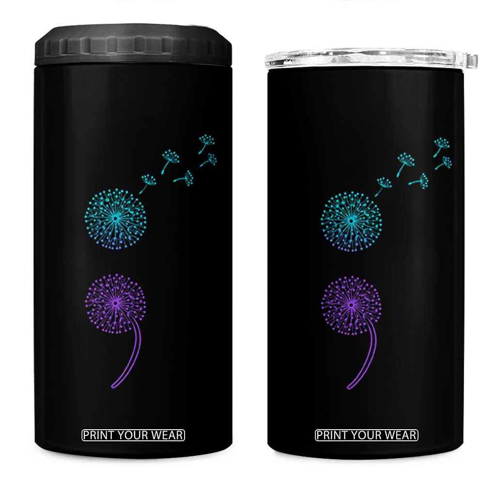 Semicolon Suicide Prevention Awareness Dandelion Graphic 4 in 1 Can Cooler Tumbler