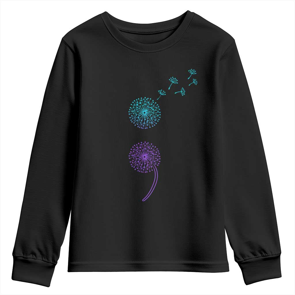 Semicolon Suicide Prevention Awareness Dandelion Graphic Youth Sweatshirt