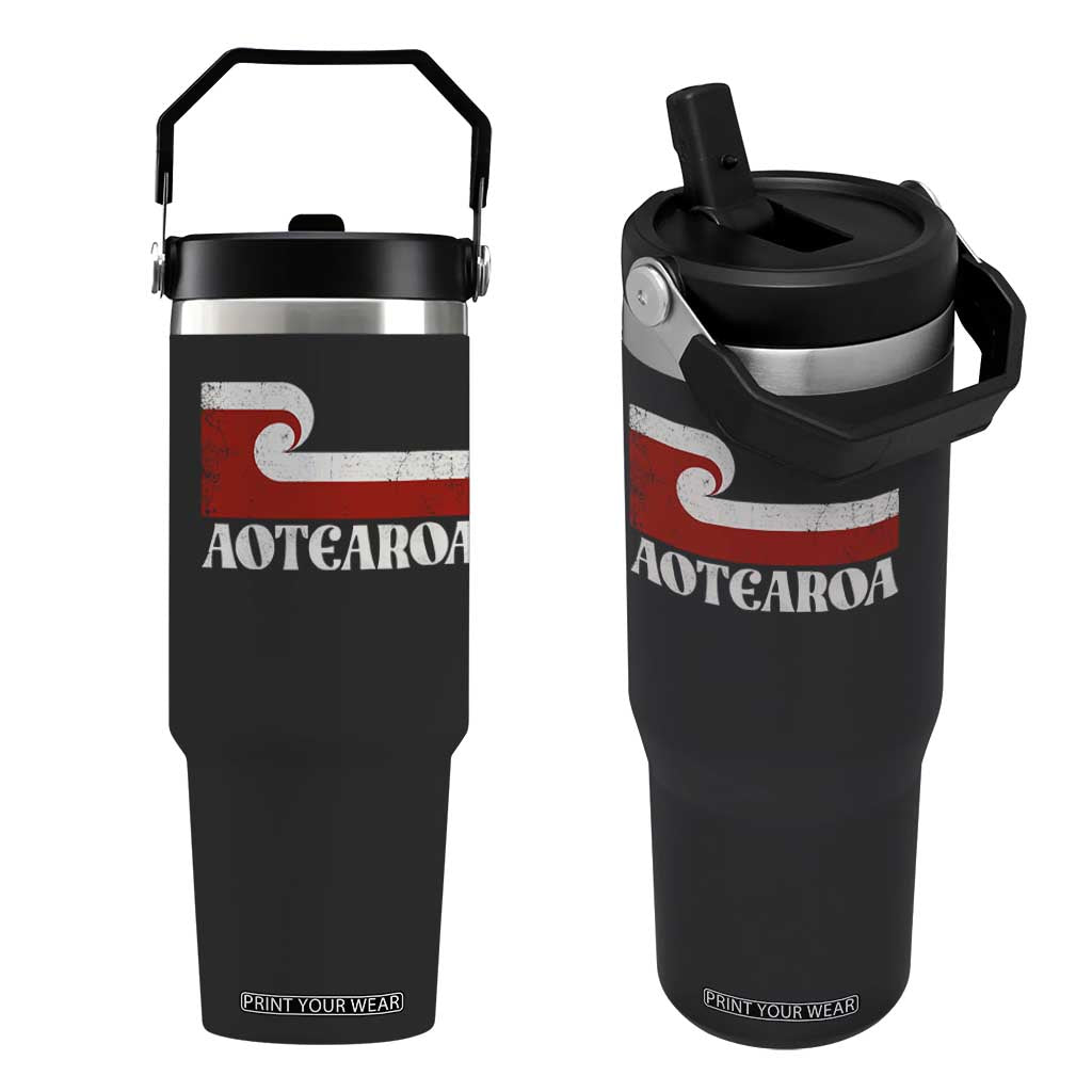 Aotearoa New Zealand Vintage Maori Flag Tino Rangatiratanga Flip Straw Tumbler TS11 One Size: 30 oz Black Print Your Wear