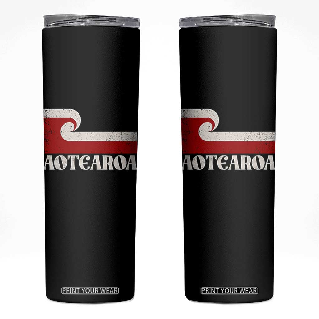Aotearoa New Zealand Vintage Maori Flag Tino Rangatiratanga Skinny Tumbler TS11 Black Print Your Wear
